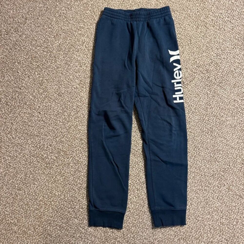 Hurley Jogger Sweatpants Boys Large 12-13Y Navy Blue Fleece Logo Joggers